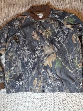 Vintage Fieldstaff Mossyoak Mens XXL Camo Performance Snap Bomber Jacket Hunting